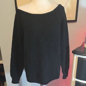 Fashion Off Shoulder Black Knit Sweater Small